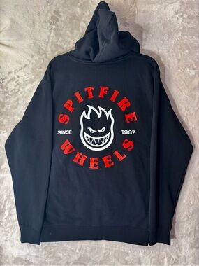 Spitfire Wheels Bighead Hoodie Full Zip Black Logo Skate Sweatshirt Mens M